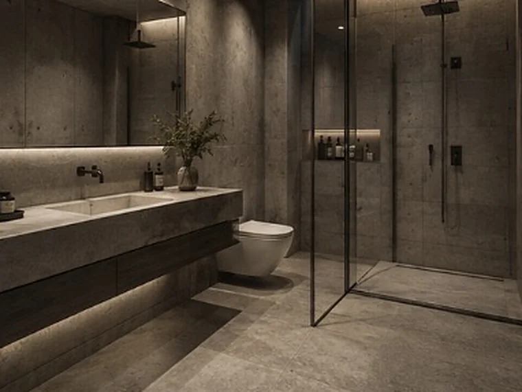 Bathroom in concrete and glass