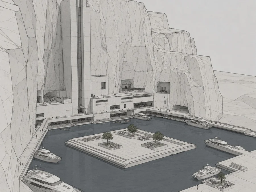 Line study of the massing in the canyon